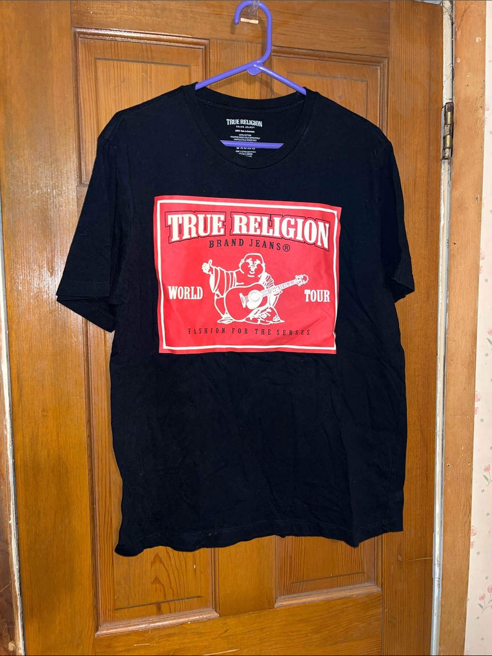True Religion Black Short Sleeve Tee with Red Front Graphic